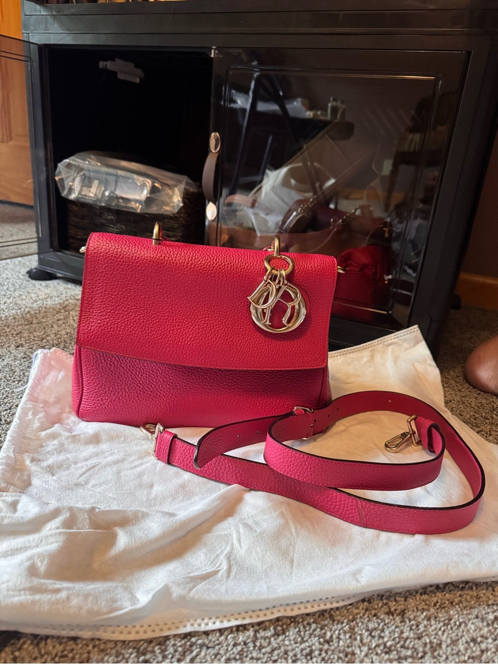 Dior Raspberry Pink Top Handle Pebbled Leather Be Dior with Gold Hardware - Picture 2 of 14